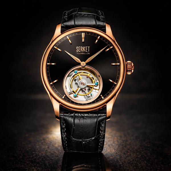 TOURBILLON Stainless Steel Rose Gold PVD Case Black 42MM