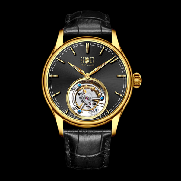 TOURBILLON - Stainless Steel Yellow Gold PVD Case Black Dial 42MM